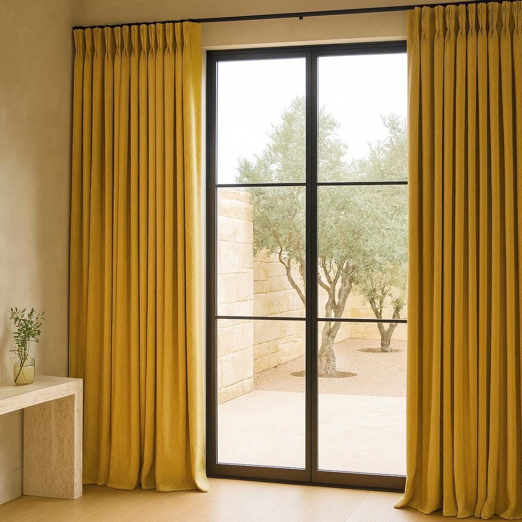 Pinch Pleat Curtains: Aspen Gold Linen - Blackout or Cotton Lining — image 5