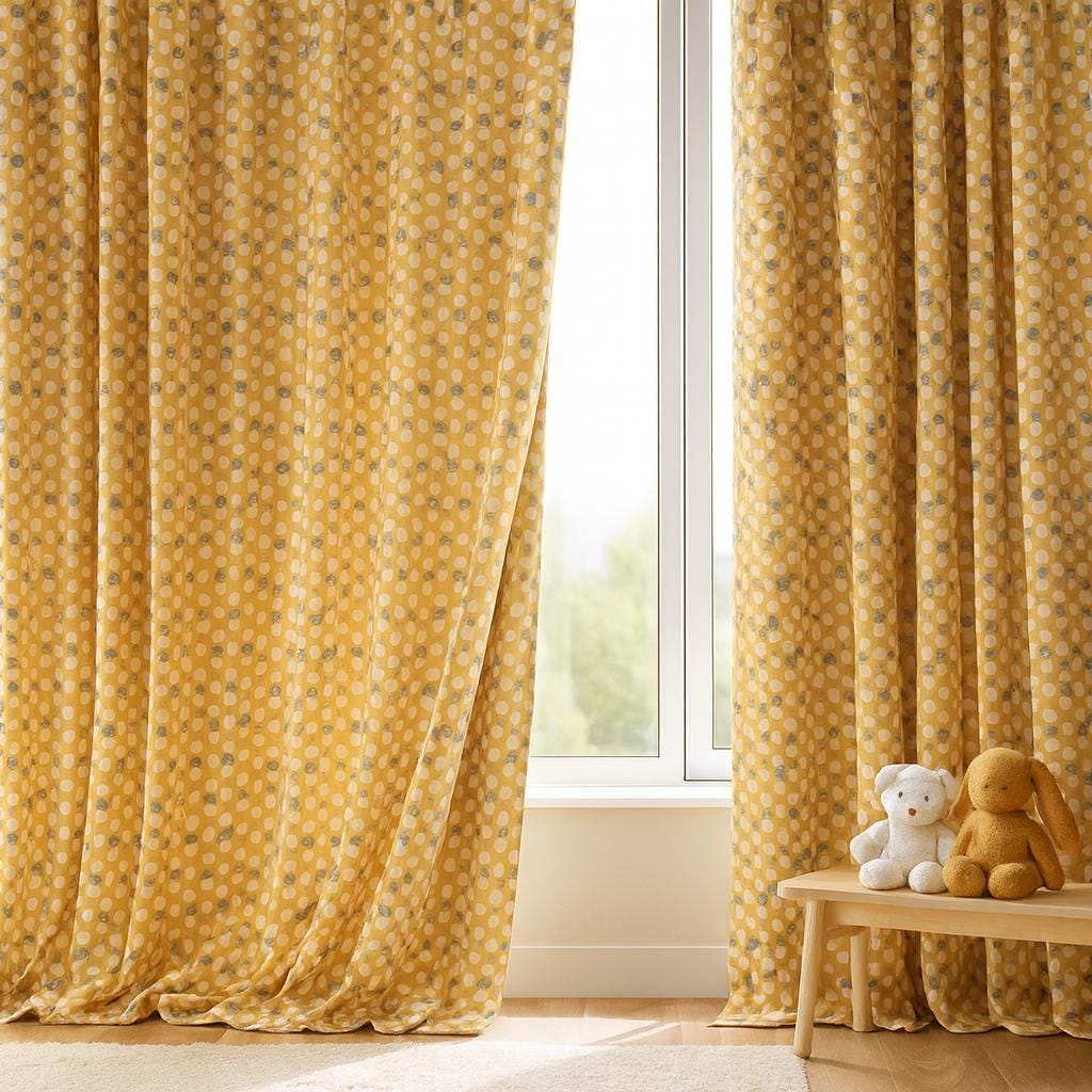 Organic Cotton Kids Curtains, Yellow Bow & Dot Print (Custom Sizes, 4 Heading Styles) — image 5