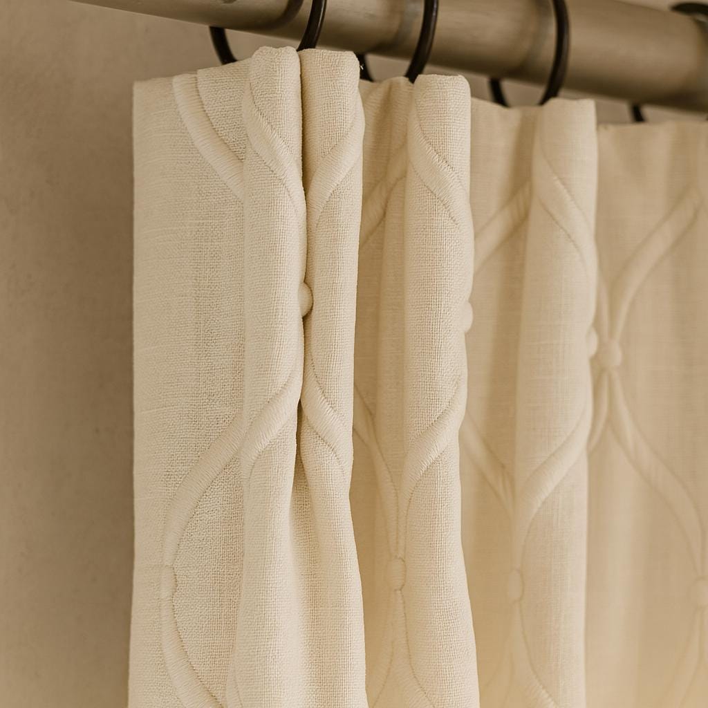 Ivory Trellis Linen Curtains - Embroidered, Blackout or Light-Filtering — image 1
