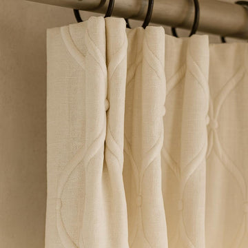 Ivory Trellis Linen Curtains - Embroidered, Blackout or Light-Filtering — image 1