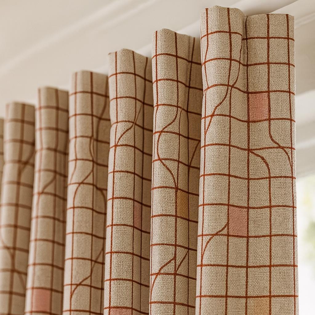 Kids Room Curtains: White Linen with Terracotta and Pastel Blocks (Custom Sizes) — image 2