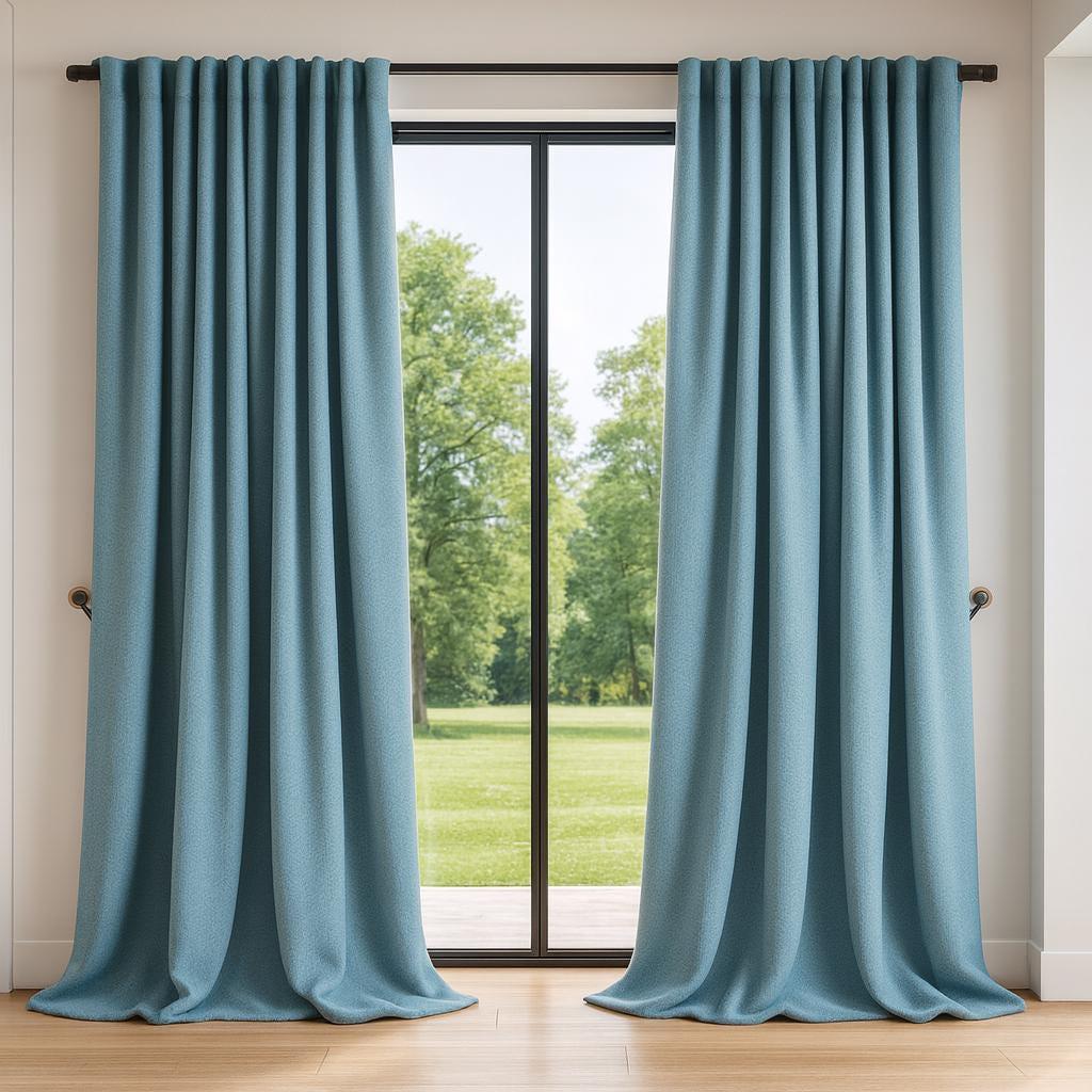 Organic Cotton Curtains, Sky Blue, Basketweave Texture (Custom Sizes) — image 1