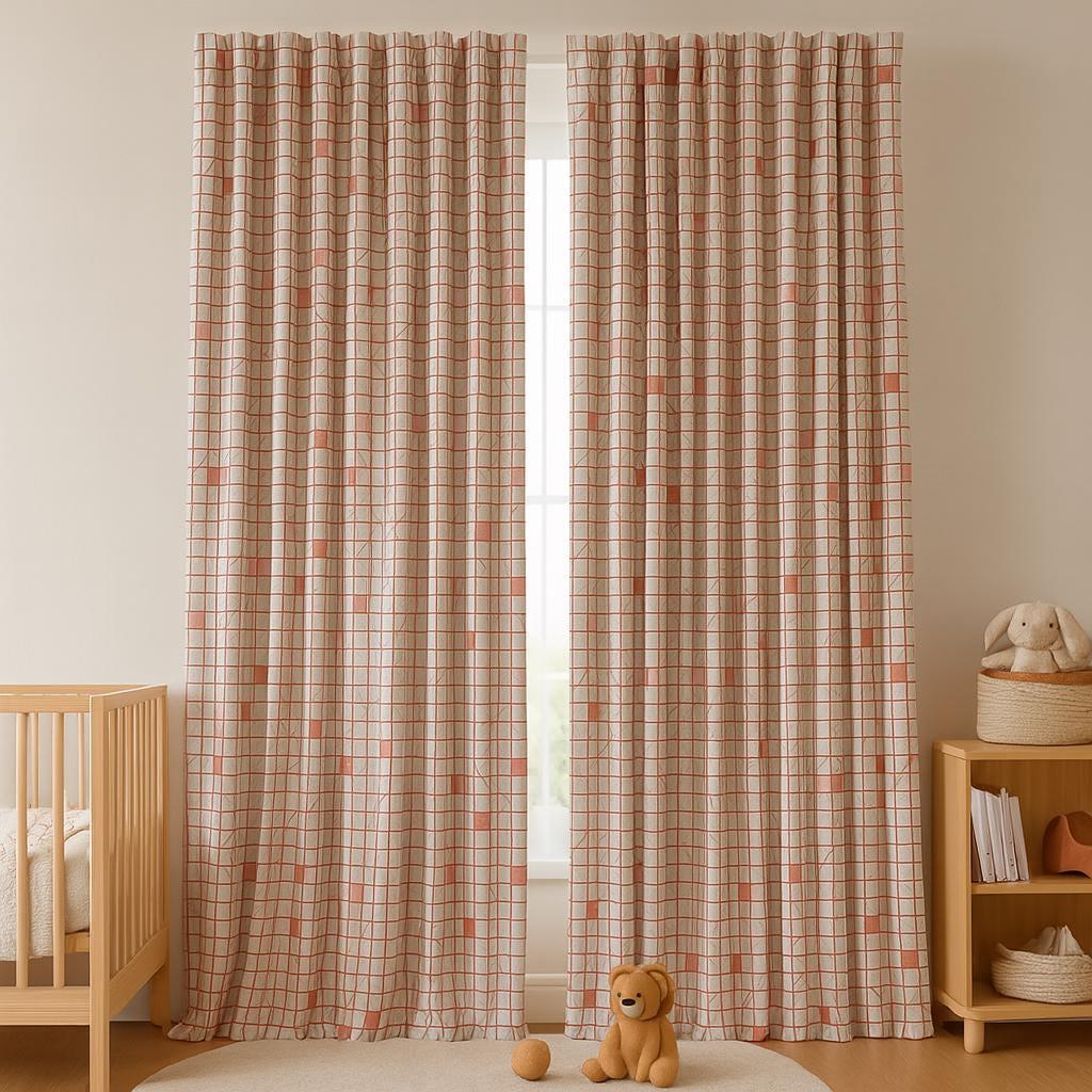 Kids Room Curtains: White Linen with Terracotta and Pastel Blocks (Custom Sizes) — image 4