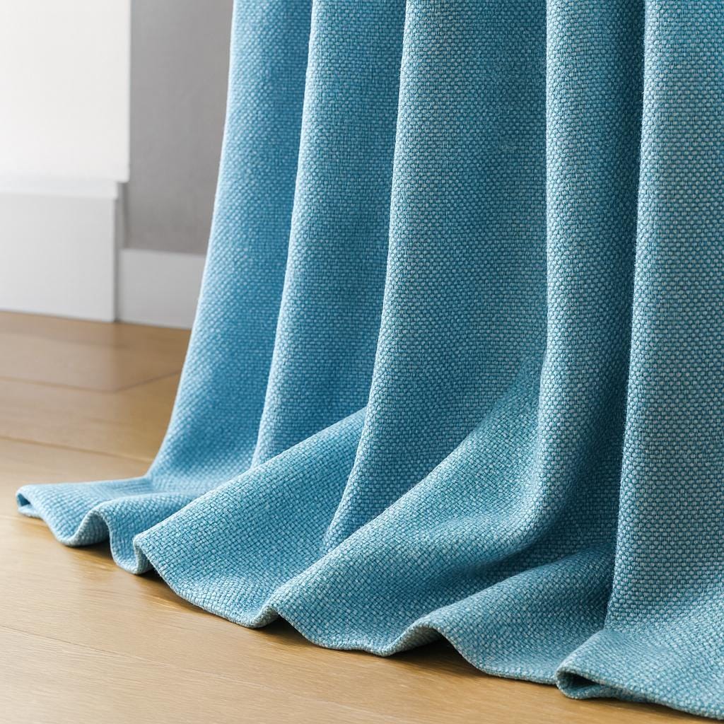 Organic Cotton Curtains, Sky Blue, Basketweave Texture (Custom Sizes) — image 6