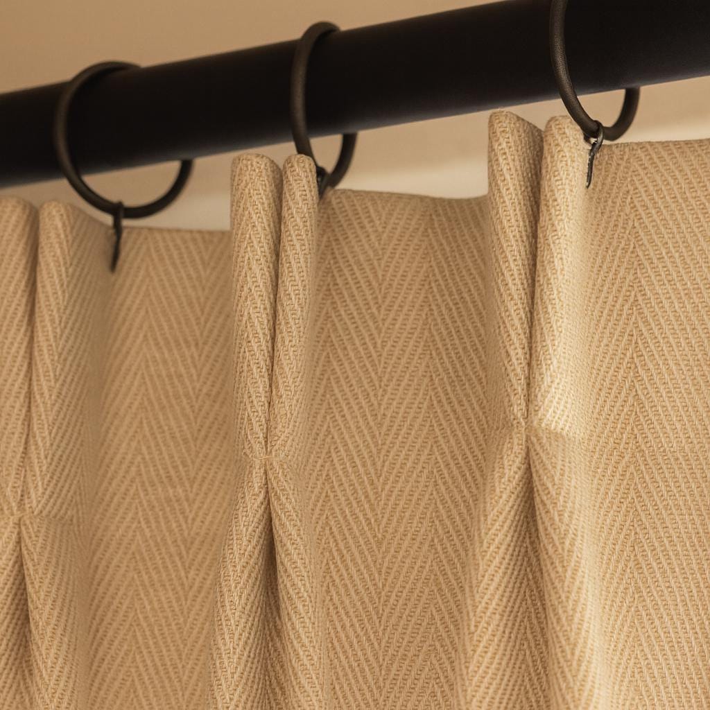 Warm Wheat-Beige Linen Curtains - Herringbone Texture, Custom Pleats — image 1