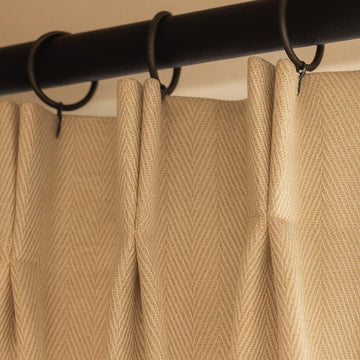 Warm Wheat-Beige Linen Curtains - Herringbone Texture, Custom Pleats — image 1