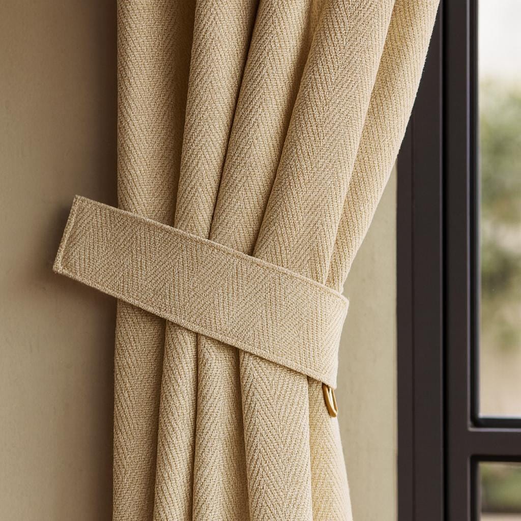 Warm Wheat-Beige Linen Curtains - Herringbone Texture, Custom Pleats — image 2