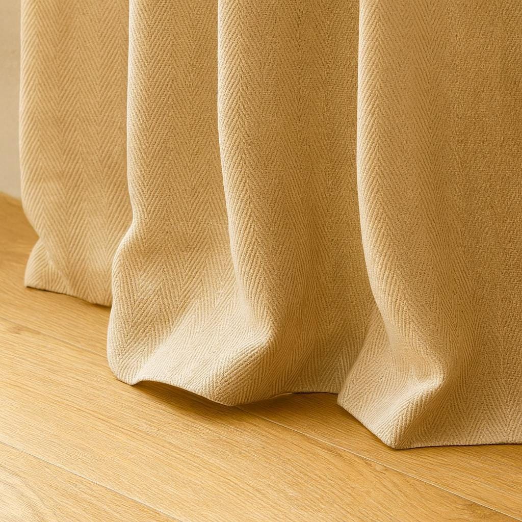 Warm Wheat-Beige Linen Curtains - Herringbone Texture, Custom Pleats — image 4
