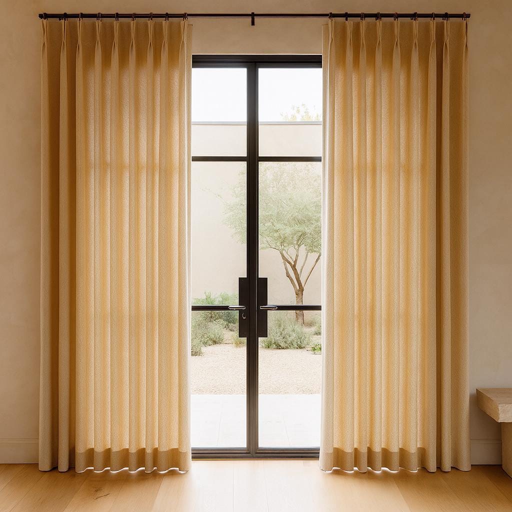 Warm Wheat-Beige Linen Curtains - Herringbone Texture, Custom Pleats — image 6