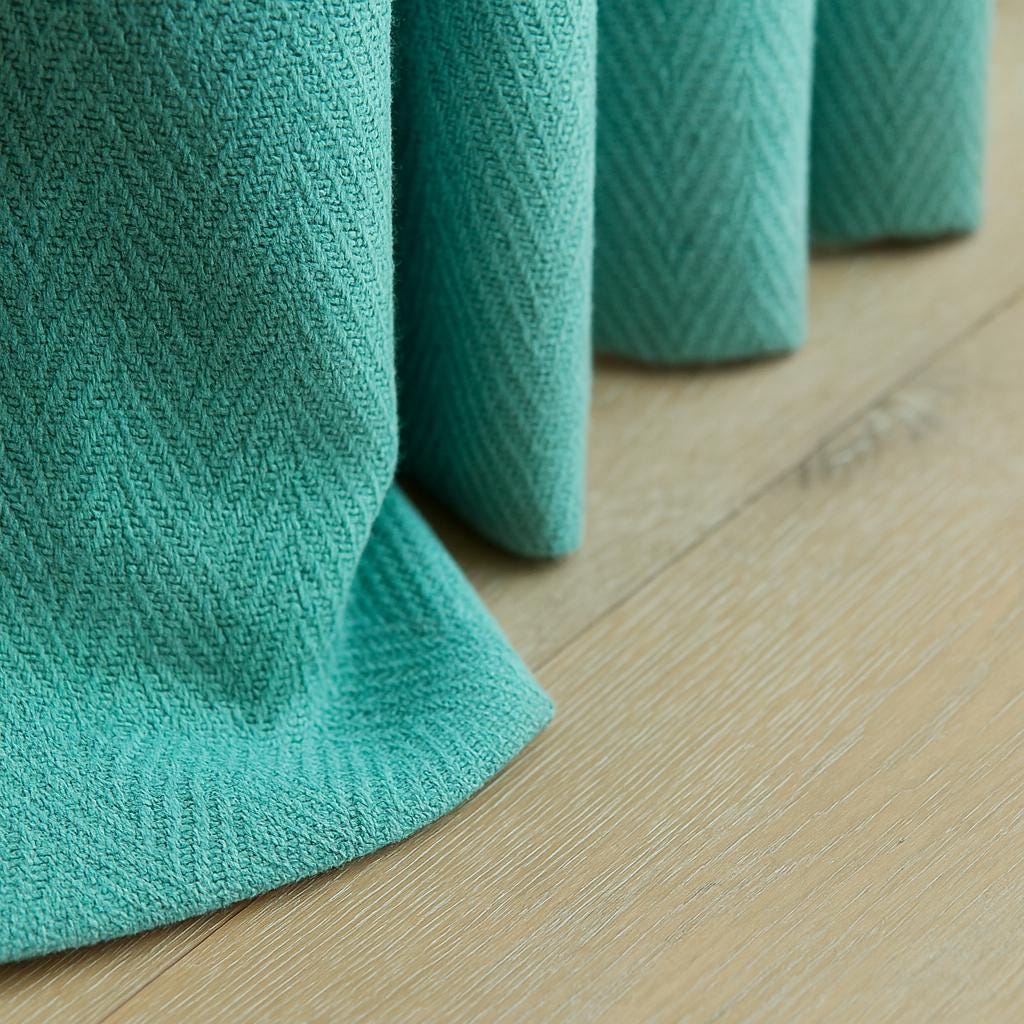Pinch-Pleat Linen Curtains: Sea Green Herringbone - Blackout or Cotton Lined — image 1