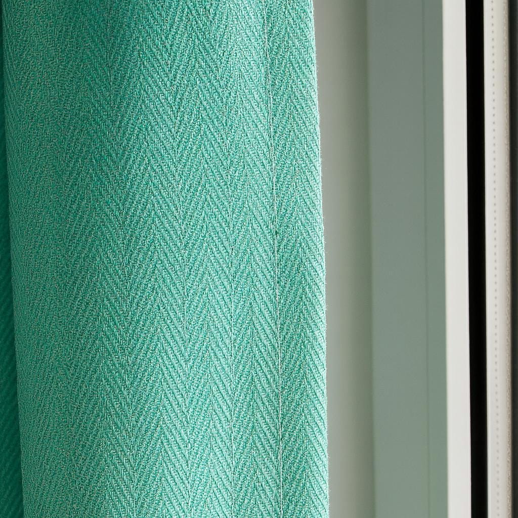 Pinch-Pleat Linen Curtains: Sea Green Herringbone - Blackout or Cotton Lined — image 3