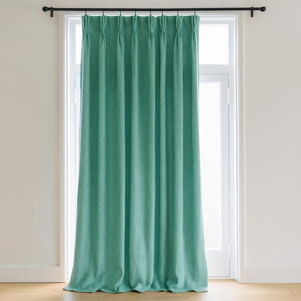 Pinch-Pleat Linen Curtains: Sea Green Herringbone - Blackout or Cotton Lined — image 7
