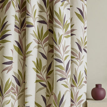 Botanical Linen Curtains: Olive Plum Leaves - Blackout or Cotton Lined — image 1