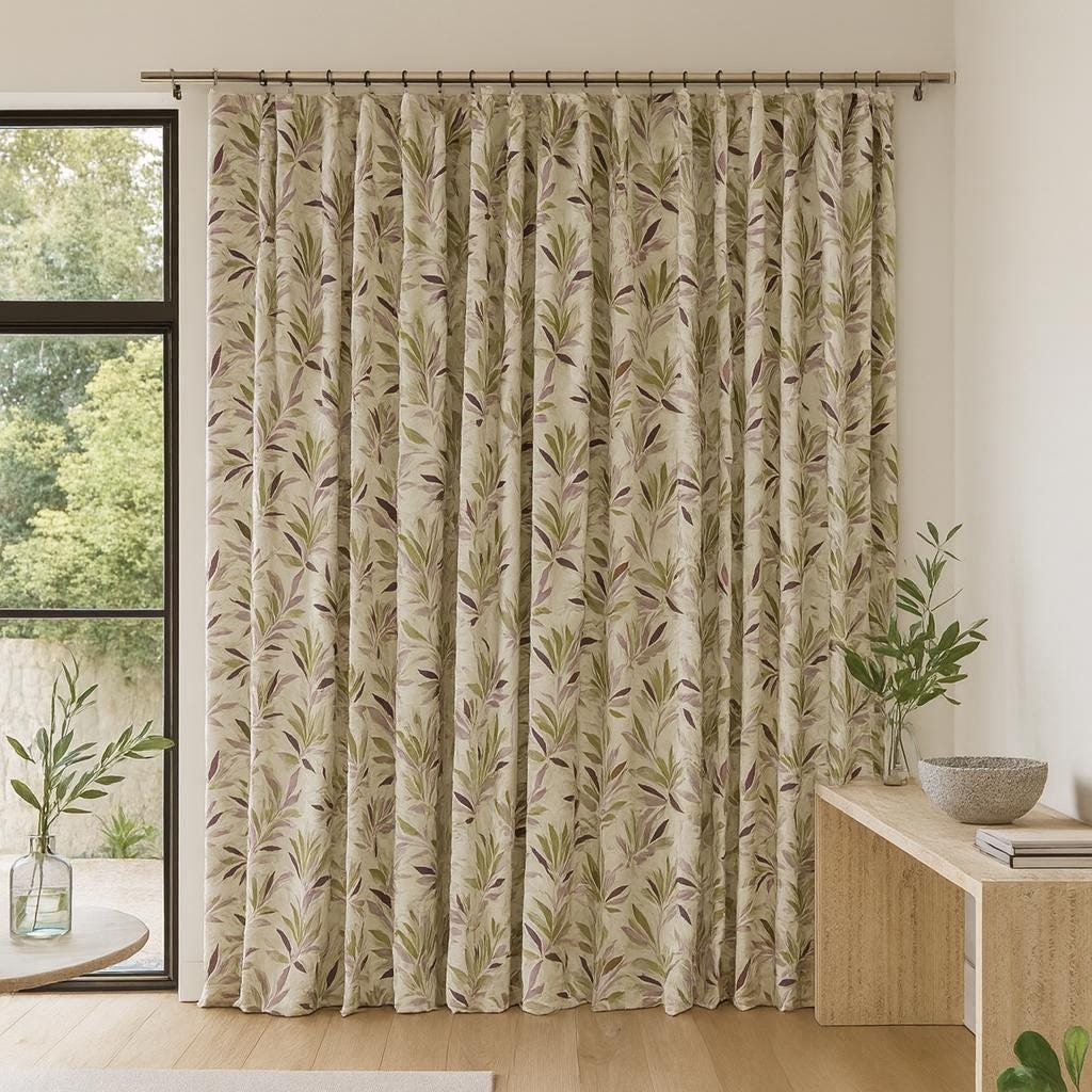 Botanical Linen Curtains: Olive Plum Leaves - Blackout or Cotton Lined — image 3