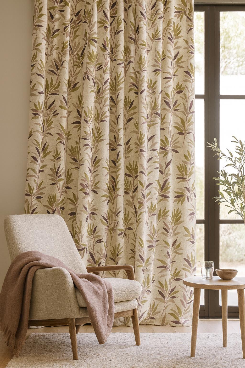 Botanical Linen Curtains: Olive Plum Leaves - Blackout or Cotton Lined — image 5