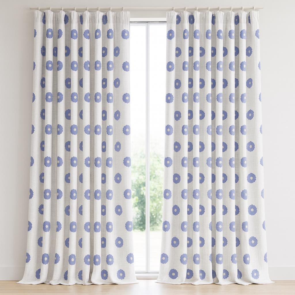 Lavender Embroidered Linen Curtains: Organic White, Blackout Option — image 1