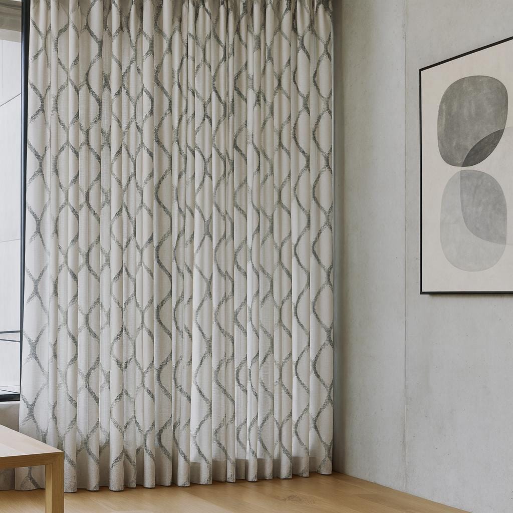 Organic Linen Curtains: Embroidered Diamond Lattice - Blackout or Cotton Lined — image 6