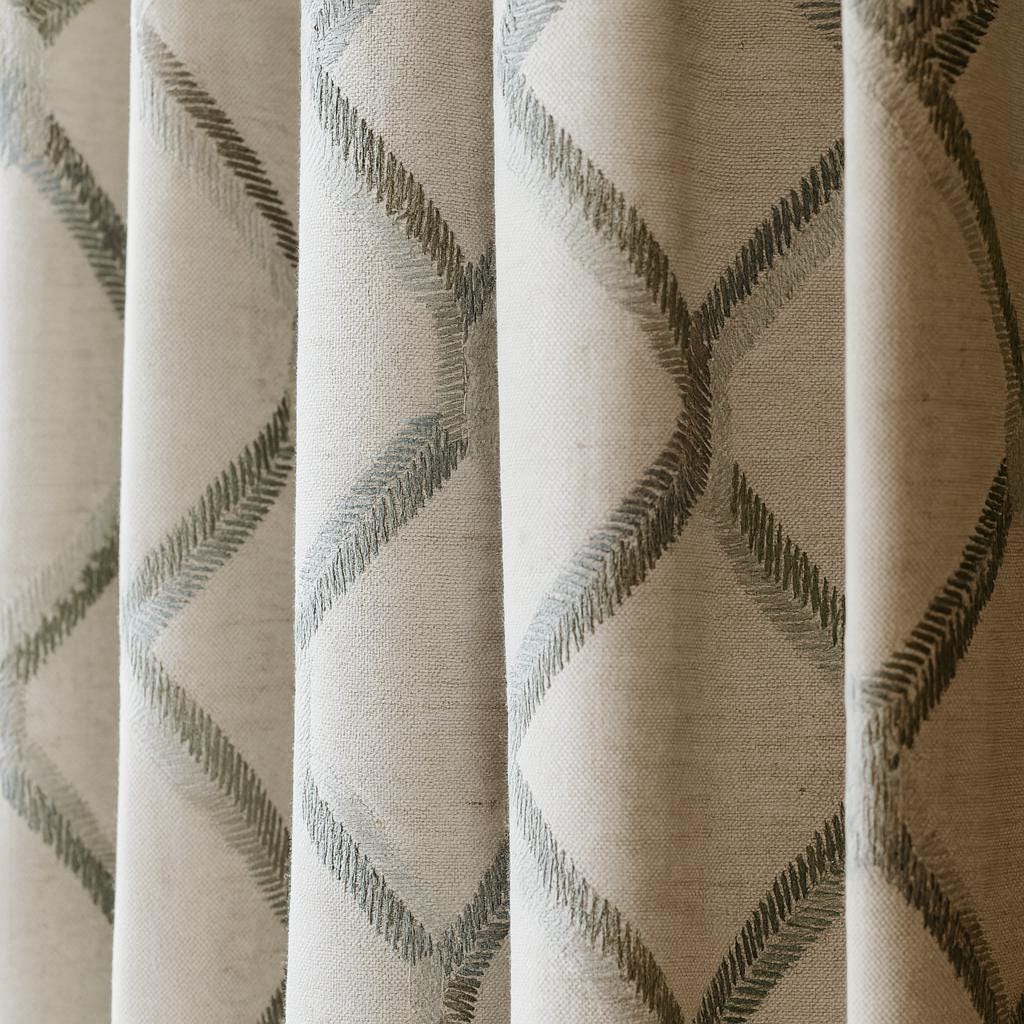 Organic Linen Curtains: Embroidered Diamond Lattice - Blackout or Cotton Lined — image 7