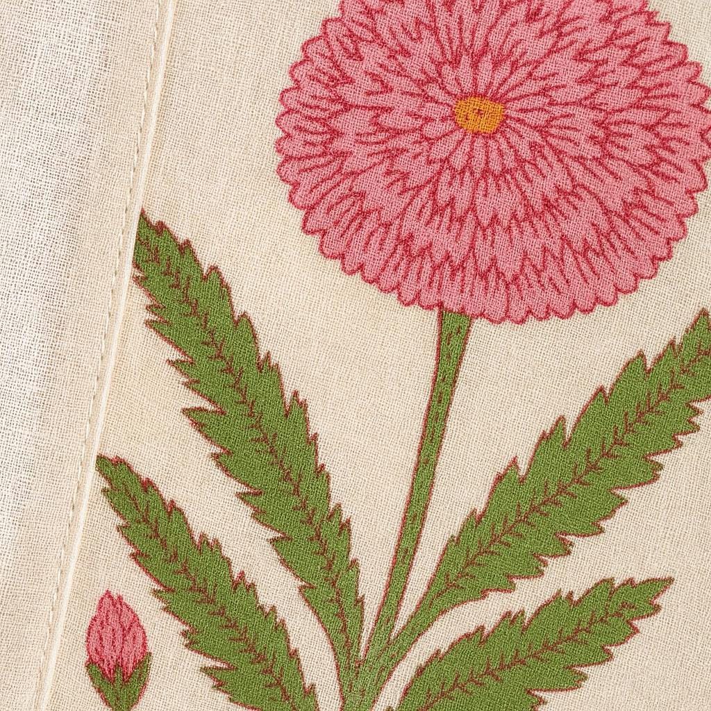 Boho Pink Floral Curtains, Organic Cotton, Green Leaves (Custom Sizes) — image 8