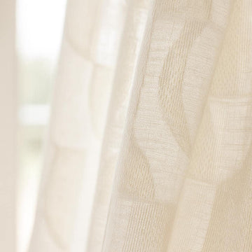 Ivory Linen Sheer Curtain - Organic Fabric with Soft Geometric Pattern — image 1
