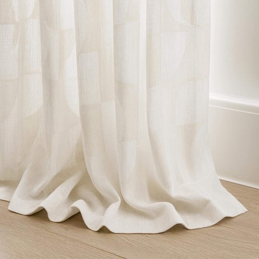 Ivory Linen Sheer Curtain - Organic Fabric with Soft Geometric Pattern — image 1