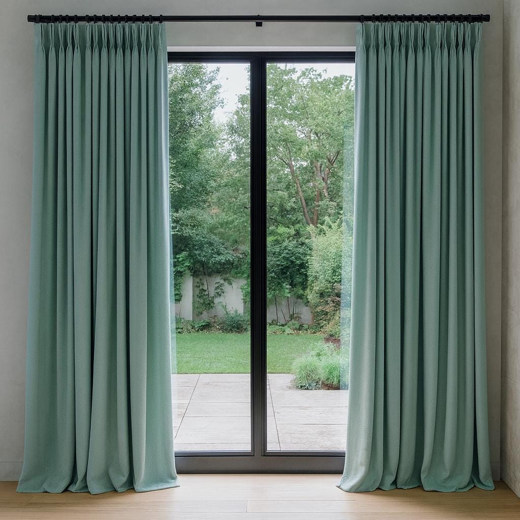 Pinch Pleat Curtains: Seafoam Mint Linen (Organic Cotton or Blackout) — image 3