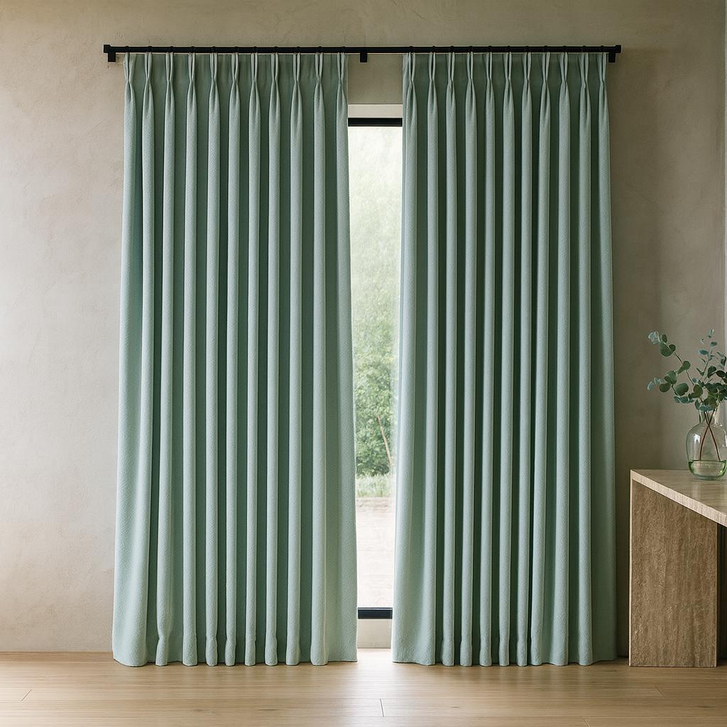 Pinch Pleat Curtains: Seafoam Mint Linen (Organic Cotton or Blackout) — image 6