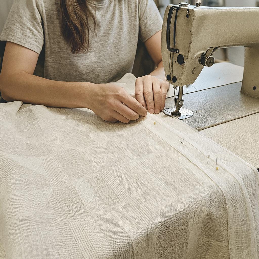 Ivory Linen Sheer Curtain - Organic Fabric with Soft Geometric Pattern — image 8