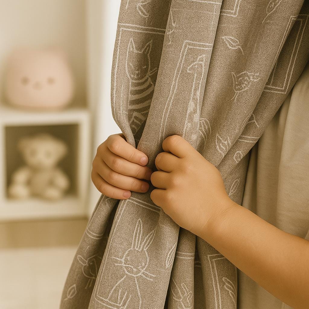 Taupe Linen Kids Curtains, Whimsical Animal Sketches (Blackout or Cotton Liner) — image 1