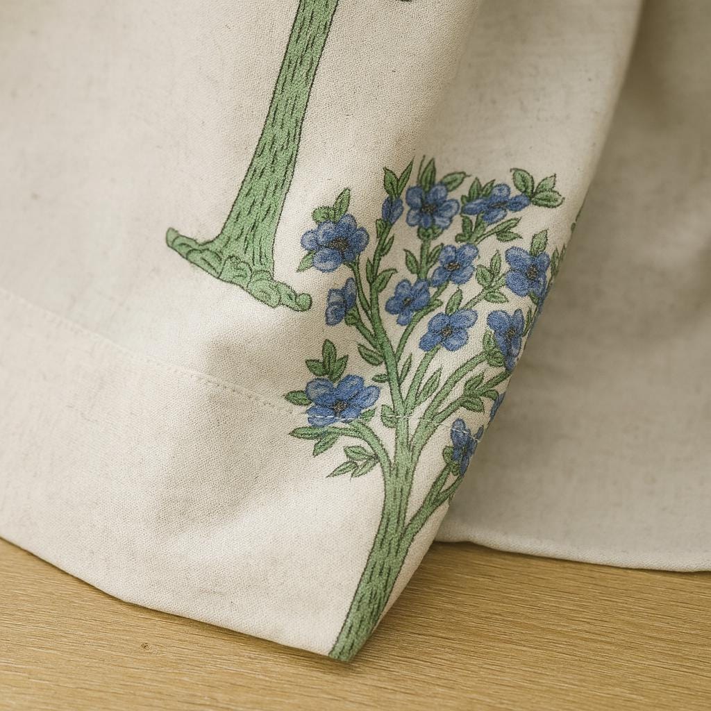Hand Block Printed Curtains: Organic Cotton, Blue Floral Tree (Custom Fit) — image 5