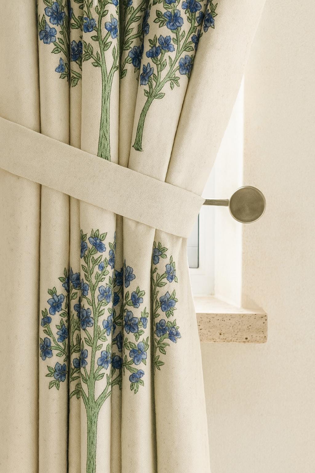 Hand Block Printed Curtains: Organic Cotton, Blue Floral Tree (Custom Fit) — image 6