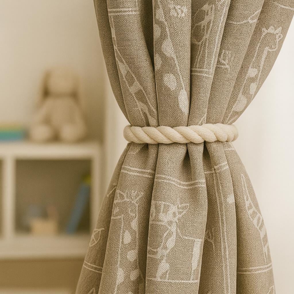 Taupe Linen Kids Curtains, Whimsical Animal Sketches (Blackout or Cotton Liner) — image 6