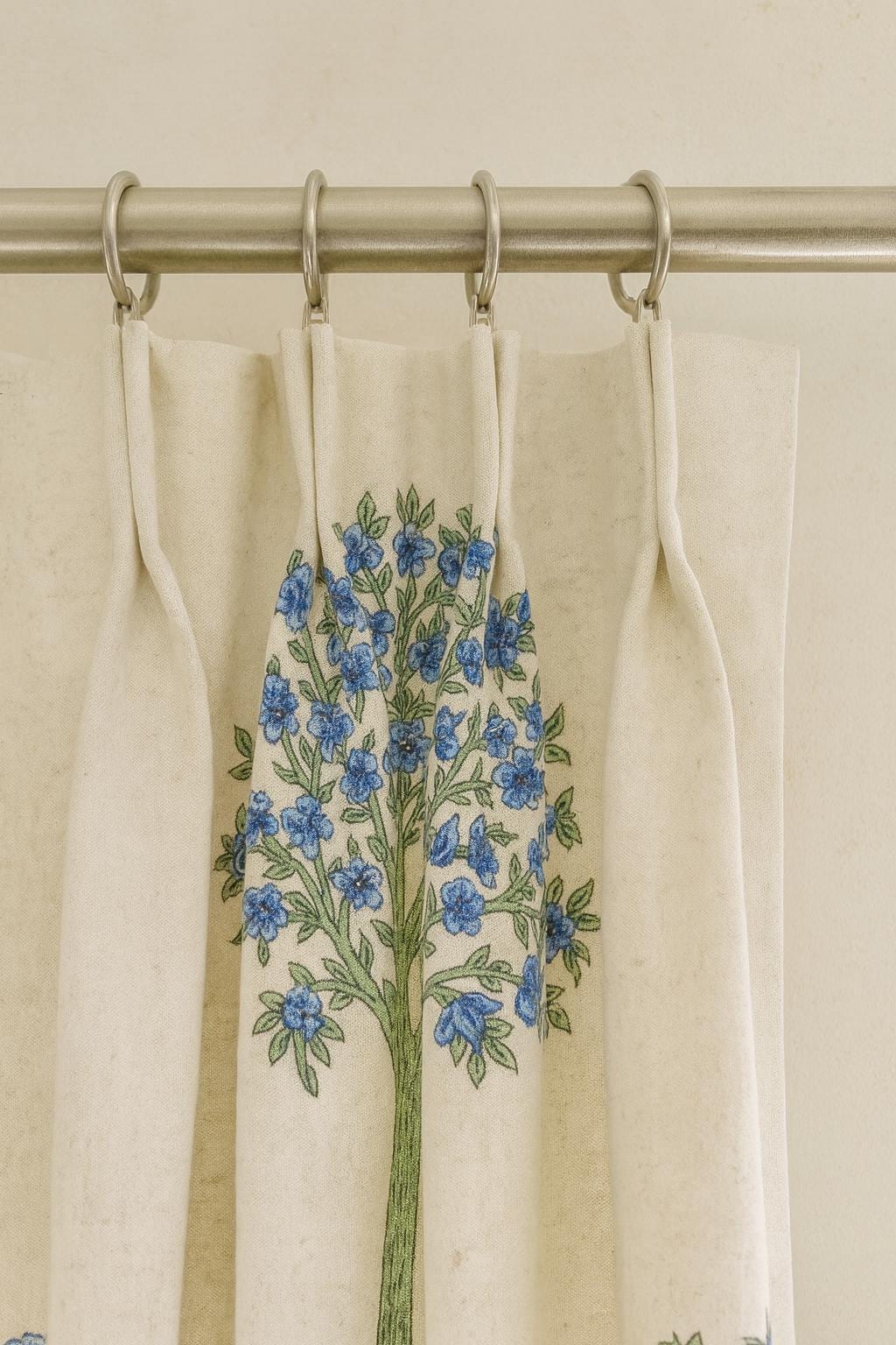 Hand Block Printed Curtains: Organic Cotton, Blue Floral Tree (Custom Fit) — image 7