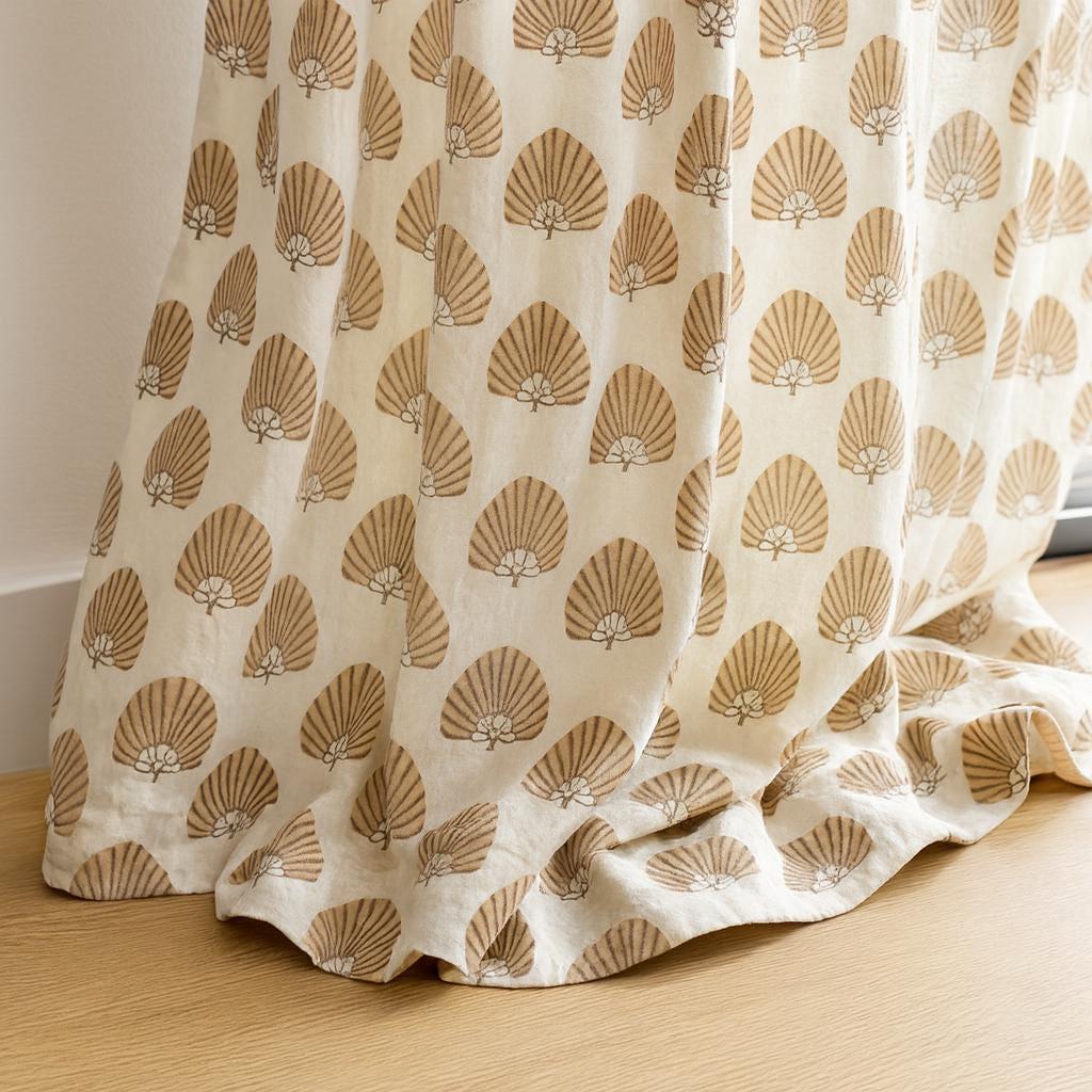 Coastal Organic Cotton Curtains, Ivory & Tan Seashell Print (Custom Sizes) — image 3