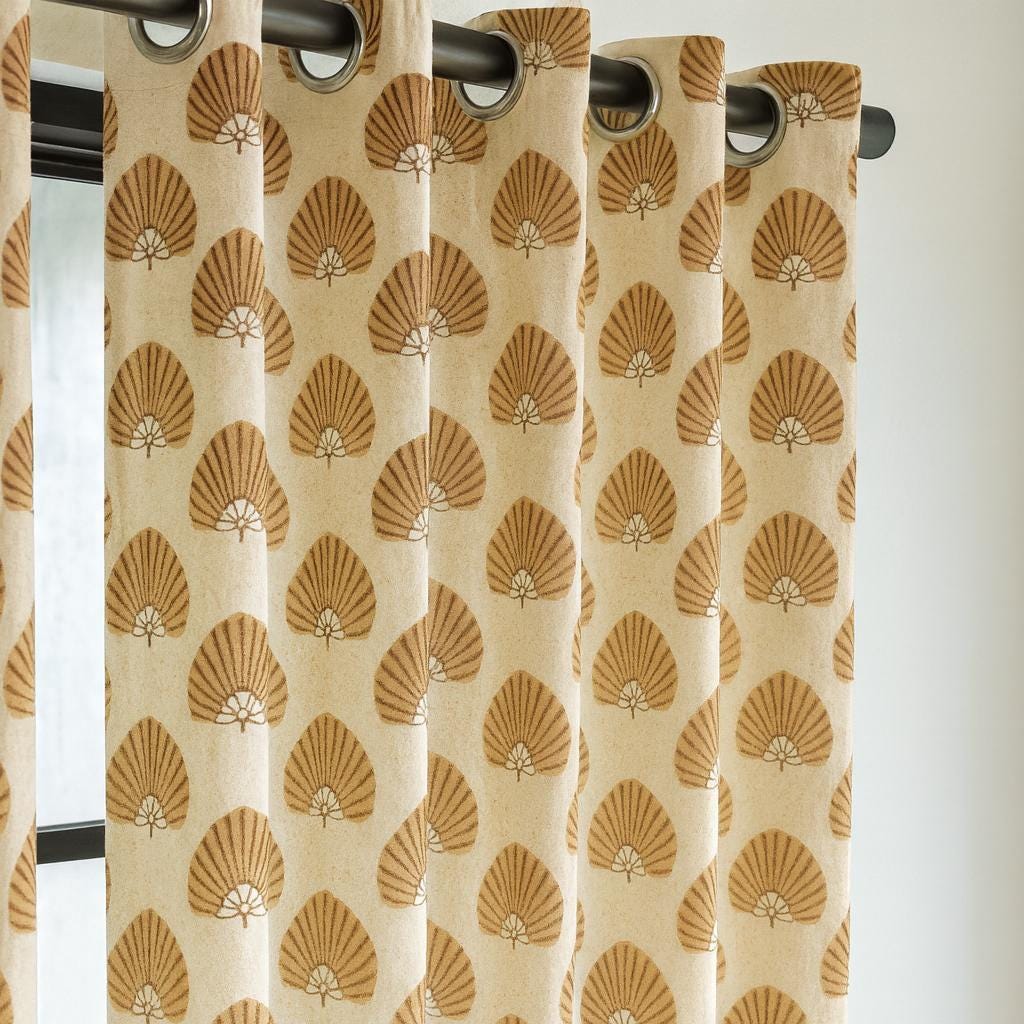 Coastal Organic Cotton Curtains, Ivory & Tan Seashell Print (Custom Sizes) — image 4