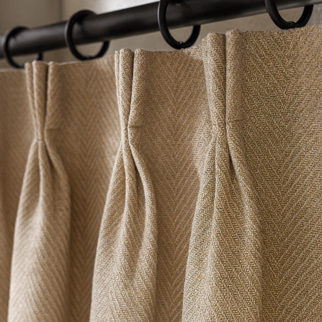 Oatmeal Linen Curtains - Herringbone Texture, Dual or Triple Pleats — image 1
