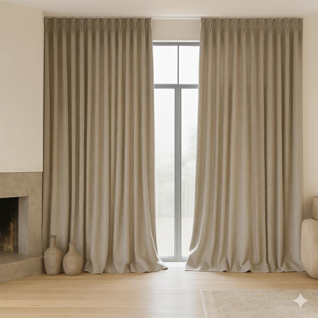 Oatmeal Linen Curtains - Herringbone Texture, Dual or Triple Pleats — image 2