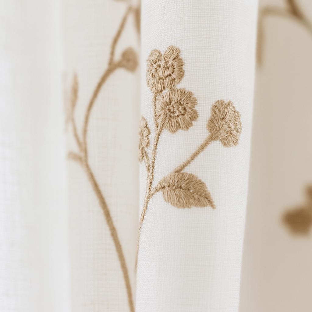 Sheer Linen Curtains: Flax Floral Embroidery (Hooks, Grommet, Rod Pocket) — image 3