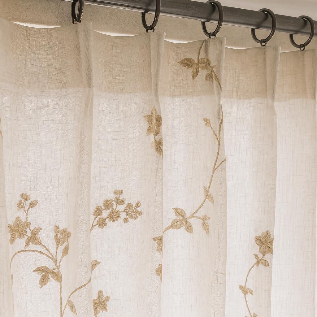 Sheer Linen Curtains: Flax Floral Embroidery (Hooks, Grommet, Rod Pocket) — image 6