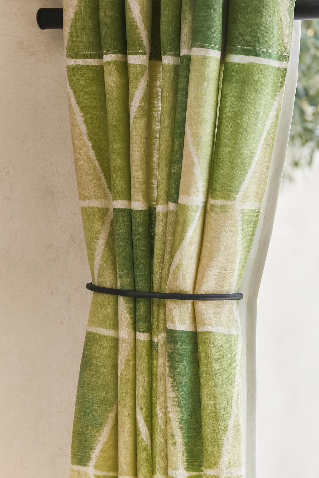 Geometric Green Linen Curtains - Custom Lengths, Light or Blackout Liner — image 8