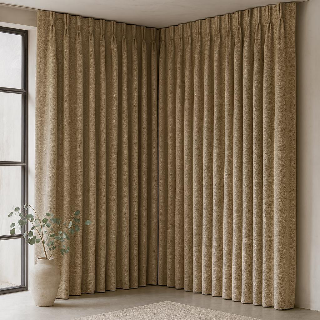 Oatmeal Linen Curtains - Herringbone Texture, Dual or Triple Pleats — image 3