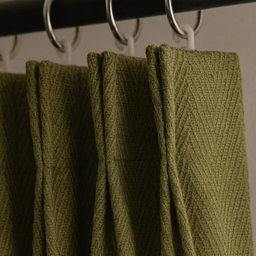 Olive Green Linen Curtains, Herringbone Texture, Pinch Pleat (Custom Width & Length) — image 1