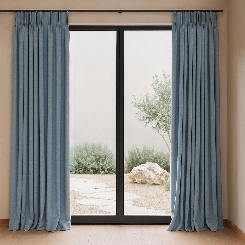 Pinch Pleat Curtains: Blue Herringbone Linen - Custom Size Options — image 2