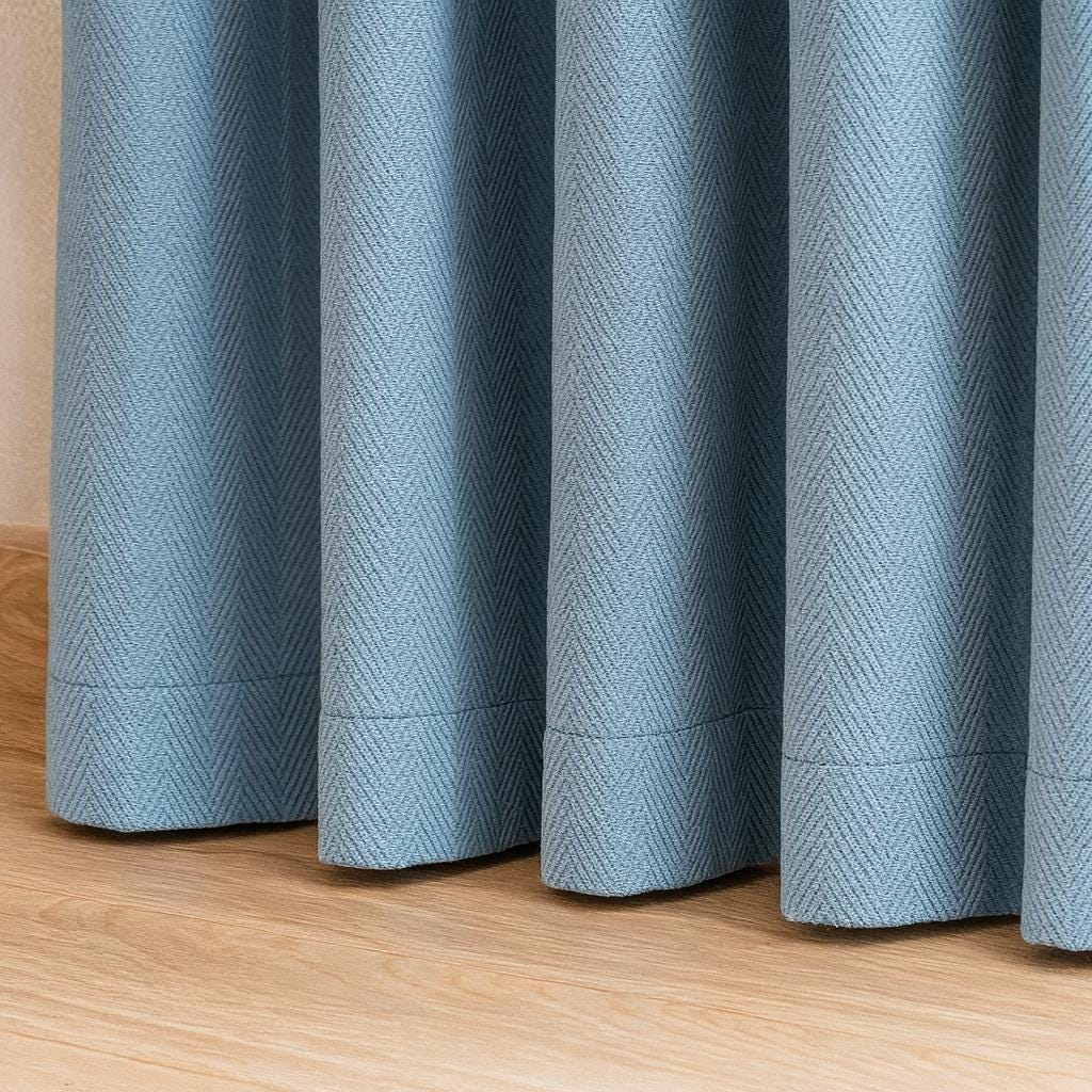 Pinch Pleat Curtains: Blue Herringbone Linen - Custom Size Options — image 3