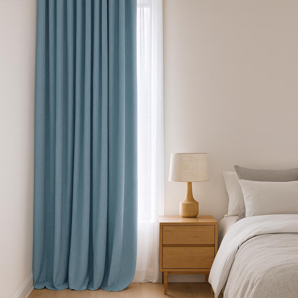 Pinch Pleat Curtains: Blue Herringbone Linen - Custom Size Options — image 5