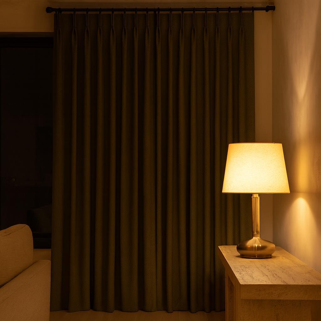 Olive Green Linen Curtains, Herringbone Texture, Pinch Pleat (Custom Width & Length) — image 7