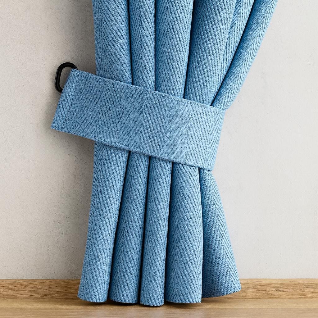Pinch Pleat Curtains: Blue Herringbone Linen - Custom Size Options — image 7