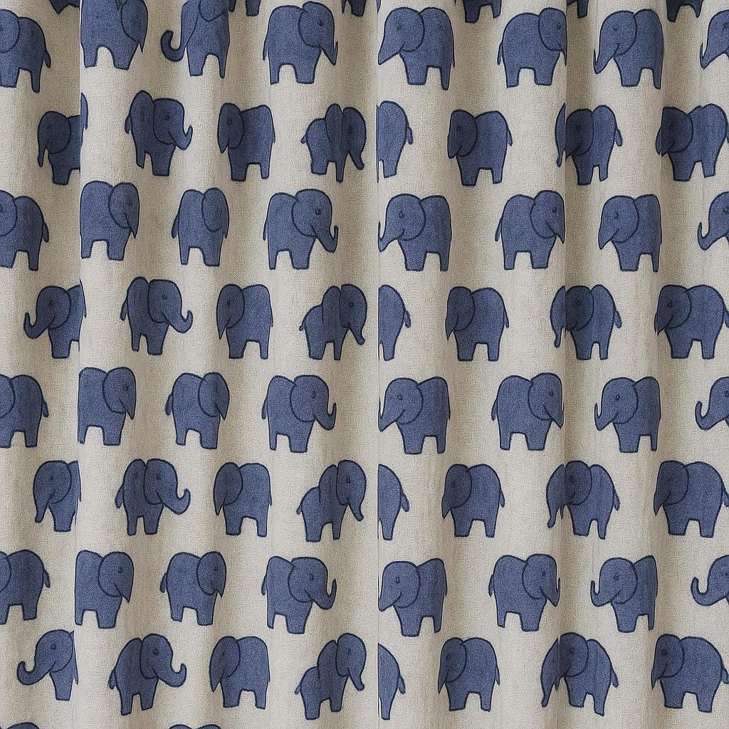 Hand Block Printed Elephant Curtains - Organic Cotton, Indigo Blue — image 1