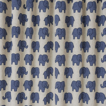 Hand Block Printed Elephant Curtains - Organic Cotton, Indigo Blue — image 1