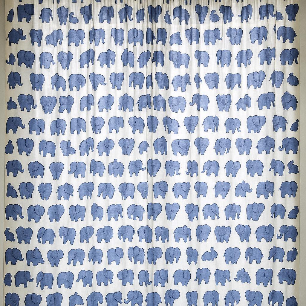 Hand Block Printed Elephant Curtains - Organic Cotton, Indigo Blue — image 7